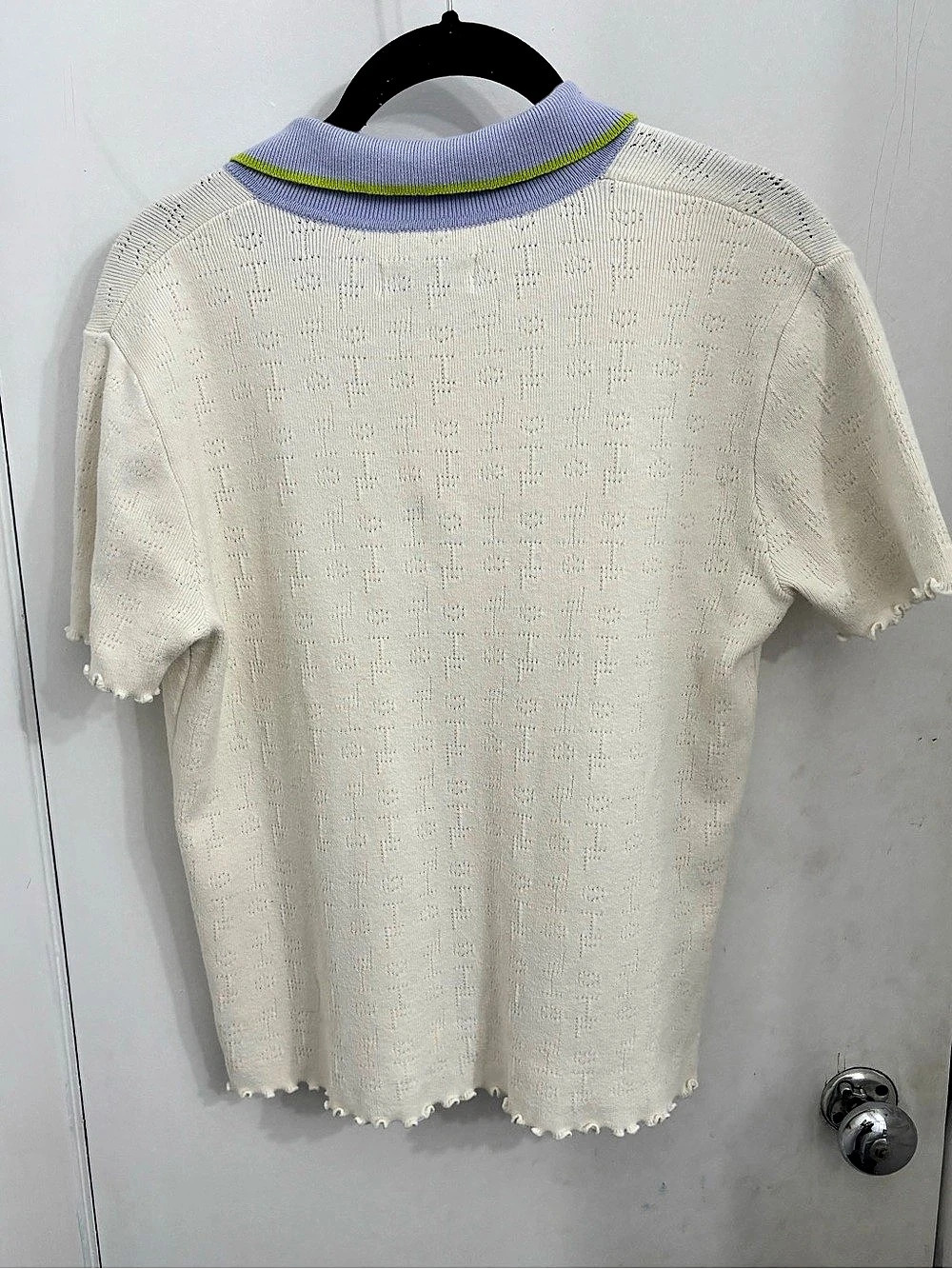 Teddy Fresh Knit Polo Top in Cream & Purple Size Small - Picture 2 of 6